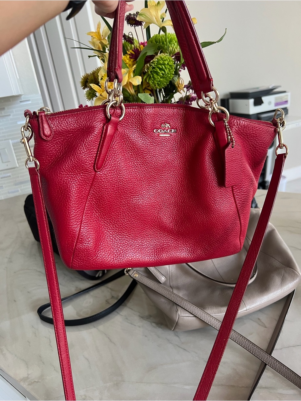 Coach Pebbled Leather Shoulder Bag in Red